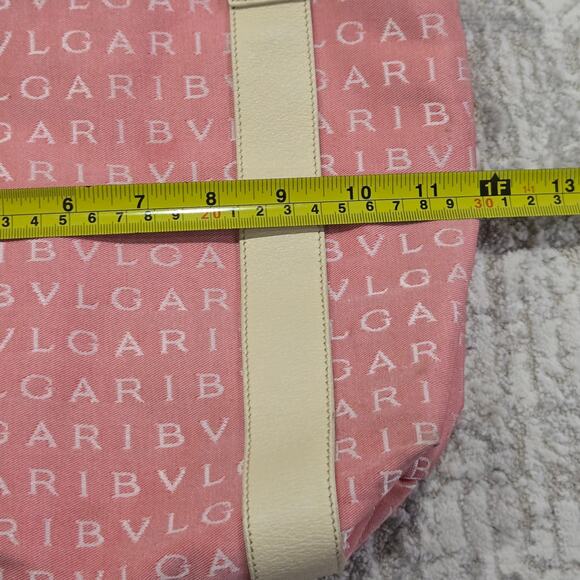 BVLGARI Maerea Logo Mania Canvas Leather Mini Tote Bag Purse Pink Cream Preppy - Picture 10 of 11